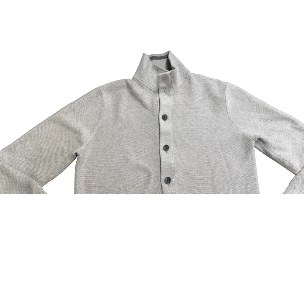 Banana Republic Cardigan Supima Cotton Button Mock Neck Stone Beige Large L Mens
